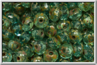 b�hm. Schliffperle, Donut, 3x5mm, aqua, trans., picasso, 30 Stk.