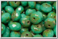 b�hm. Schliffperle, Donut, 4x6mm, green turquoise, op., picasso, 20 Stk.