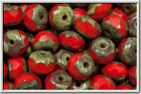 b�hm. Schliffperle, Donut, 4x6mm, red, op., picasso, 20 Stk.