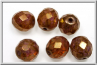 B�hm. Glasschliffperle, feuerpol., 10mm, crystal, trans., rose gold luster, 6 Stk.