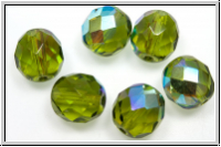 B�hm. Glasschliffperle, feuerpol., 10mm, olivine, trans., AB, 6 Stk.
