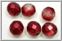 B�hm. Glasschliffperle, feuerpol., 10mm, crystal, trans., red waxed, 6 Stk.