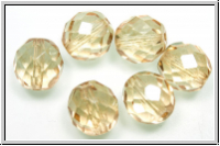 B�hm. Glasschliffperle, feuerpol., 10mm, crystal, trans., champagne luster, 6 Stk.