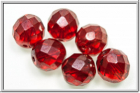 B�hm. Glasschliffperle, feuerpol., 10mm, siam, trans., luster, 6 Stk.