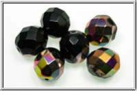 B�hm. Glasschliffperle, feuerpol., 10mm, black, op., half vitex, 6 Stk.
