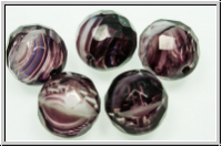 B�hm. Glasschliffperle, feuerpol., 12mm, amethyst/white, ombriert, 5 Stk.