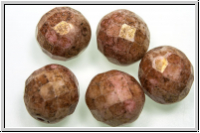 B�hm. Glasschliffperle, feuerpol., 12mm, white, alabaster, rose gold marbled, 5 Stk.