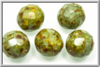 B�hm. Glasschliffperle, feuerpol., 12mm, white, alabaster, green/brown marbled, 5 Stk.