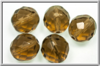 B�hm. Glasschliffperle, feuerpol., 12mm, smoke topaz, trans., 5 Stk.