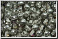 b�hm. Glasperle, rund, 4mm, crystal, trans., half silver, 50 Stk.