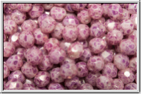 B�hm. Glasschliffperle, feuerpol., 4mm, white, alabaster, pink marbled, 50 Stk.