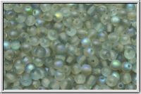 b�hm. Glasperle, rund, 3mm, crystal, trans., blue AB, matte, 50 Stk.