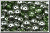 Linsen, 6x4mm, Loch mittig, peridot, trans., half silver, 25 Stk.