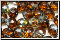 B�hm. Glasschliffperle, feuerpol., 8mm, topaz, dk., trans., half marea, 10 Stk.