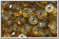 b�hm. Schliffperle, Rondell, 3x6mm, crystal, trans., picasso, 10 Stk.