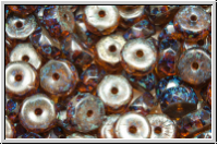 b�hm. Schliffperle, Rondell, 3x6mm, topaz, dk., trans., silver picasso, 10 Stk.