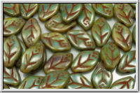Bl�tter, 12x7mm, side-drilled, aqua, op., picasso, 25 Stk.