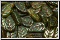 Bl�tter, 14x9mm, front-drilled, olivine/green, trans., picasso, 10 Stk.