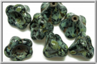 Flower "Big Bells", 10x13mm, black, op., picasso, 7 Stk.