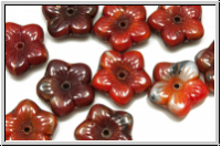 B�hm. Glasperle, Flower "flach", 12mm, orange/rot, op., ombriert, 5 Stk.