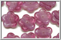 B�hm. Glasperle, Flower "flach", 12mm, pink, trans., rose opal ombriert, 5 Stk.