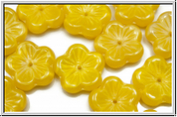 B�hm. Glasperle, Flower "flach", 12mm, yellow, opal, 5 Stk.