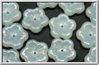 B�hm. Glasperle, Flower "flach", 12mm, white, opal, luster, 5 Stk.