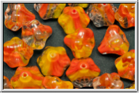B�hm. Glasperle, Flower "Bells", 9x10mm, crystal, trans., yellow/orange ombriert, 25 Stk.