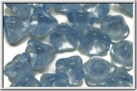 B�hm. Glasperle, Flower "Bells", 8x9mm, aqua, trans., 25 Stk.