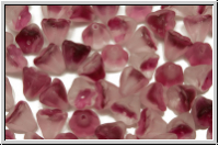 B�hm. Glasperle, Flower "Baby Bells", 6x6mm, crystal, trans., fuchsia meliert, matte, 25 Stk.