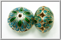 Cloissone-Perle "Dicke Linse", 14x19mm, turquoise/green, 1 Stk.