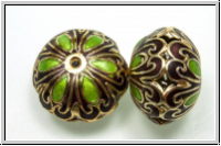 Cloissone-Perle "Dicke Linse", 14x19mm, beige/green, 1 Stk.