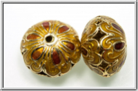 Cloissone-Perle "Dicke Linse", 14x19mm, yellow/orange, 1 Stk.