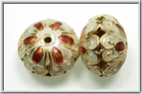 Cloissone-Perle "Dicke Linse", 14x19mm, white/orange, 1 Stk.