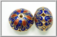 Cloissone-Perle "Dicke Linse", 14x19mm, blue/orange, 1 Stk.