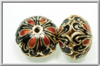 Cloissone-Perle "Dicke Linse", 14x19mm, black/orange, 1 Stk.