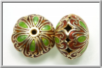 Cloissone-Perle "Dicke Linse", 14x19mm, orange/green, 1 Stk.
