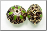 Cloissone-Perle "Dicke Linse", 14x19mm, brown/green, 1 Stk.
