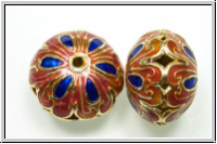 Cloissone-Perle "Dicke Linse", 14x19mm, orange/blue, 1 Stk.