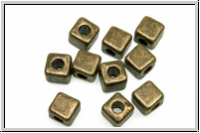 Spacer "Cube", 4x4x4mm, antikmessingfb., Tibetsilber, 10 Stk.