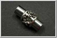 Magnetverschluss "S�ule mit Bl�mchen", 20x10mm, antiksilberfb., Messing, 1 Stk.