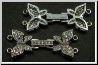 Fold over clasp "Butterfly mit Zirkonen", 33x15mm, antiksilberfb., Messing, 1 Stk.