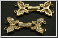 Fold over clasp "Butterfly mit Zirkonen", 33x15mm, goldfb., Messing, 1 Stk.