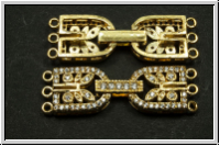 Fold over clasp "Hufeisen mit Zirkonen", 34x10mm, goldfb., Messing, 1 Stk.