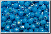 B�hm. Glasschliffperle, feuerpol., 4mm, capri blue, alabaster, AB, 50 Stk.