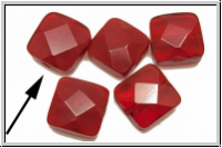 B�hm. Glasperle, Quadrat, facetiert, 10x10x5,4mm, ruby, trans., 5 Stk.