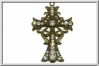 Anh�nger "Kreuz m. Zirkonen" (Statement), 89x58x6mm, antikmessingfb., Metall, 1 Stk.