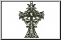 Anh�nger "Kreuz m. Zirkonen" (Statement), 89x58x6mm, antiksilberfb., Metall, 1 Stk.