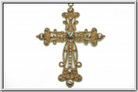 Anh�nger "Kreuz m. Zirkonen" (Statement), 108x80x6mm, goldfb., Metall, 1 Stk.