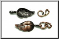 Haken/�se-Verschluss "Blatt", 33x13mm, antikkupferfb., Messing, 1 Stk.